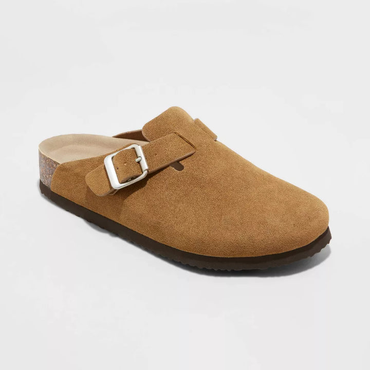 Women's buckle strap closed toe clog slippers for all-day indoor/outdoor comfort.