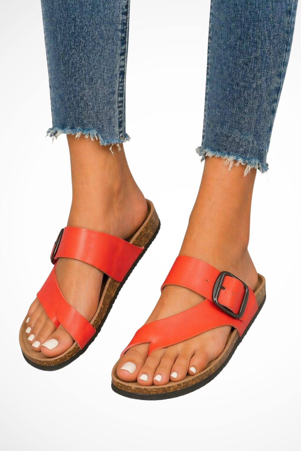 Elegant women's toe loop slide sandals with adjustable buckle for a comfortable fit.