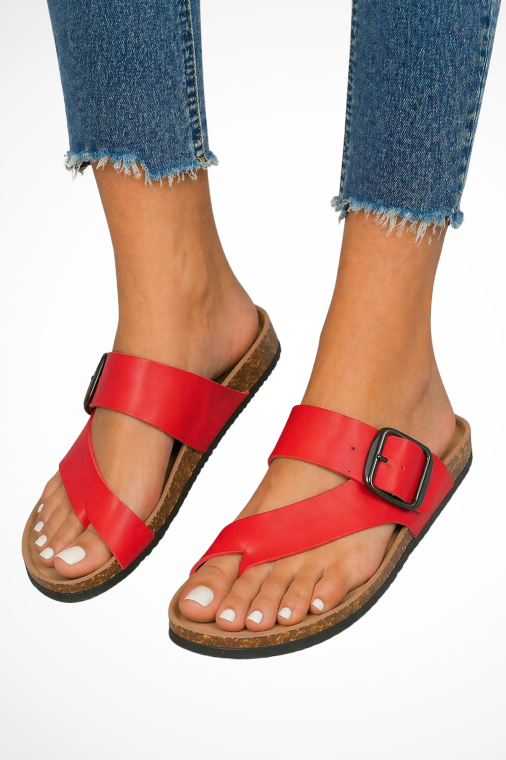 Stylish women's summer slide sandals with buckle & toe loop, perfect for casual outings.