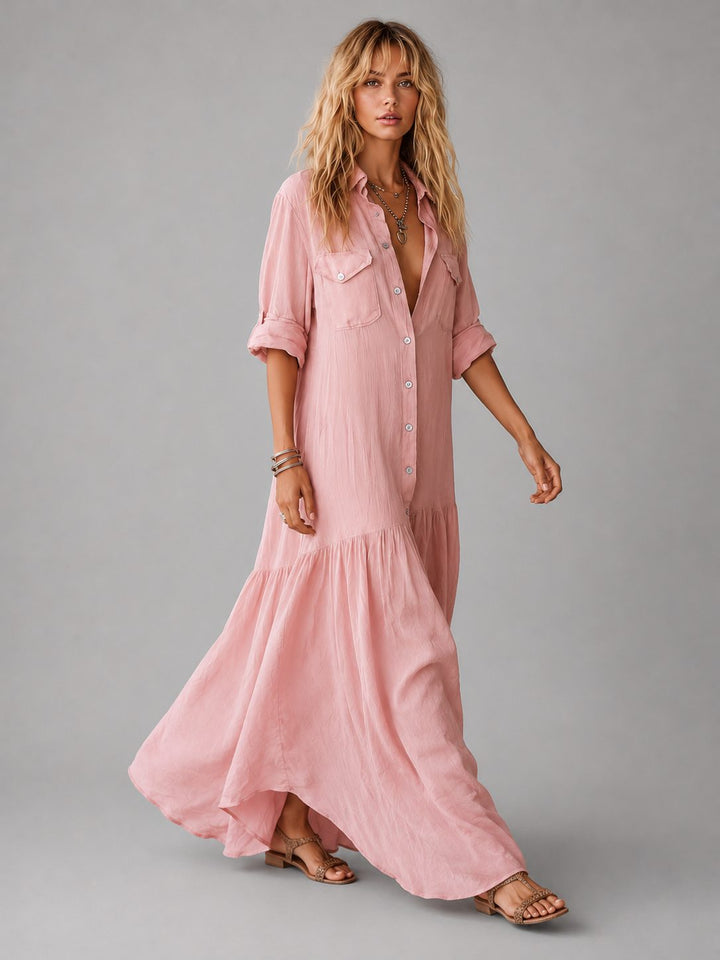 Effortless women's maxi shirt dress with button front. Comfortable & stylish, great for casual elegance.