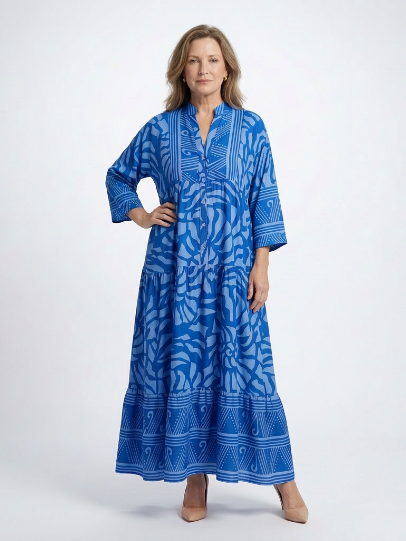 Relaxed fit button-front women's midi dress. Effortless everyday wear, perfect for casual outings & travel.