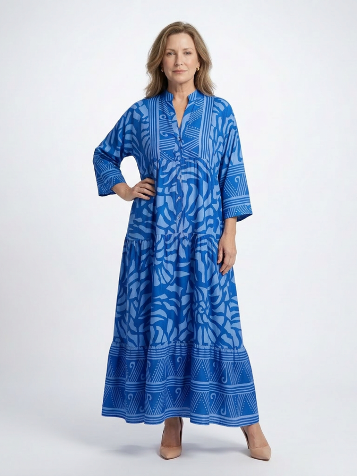 Relaxed fit button-front women's midi dress. Effortless everyday wear, perfect for casual outings & travel.