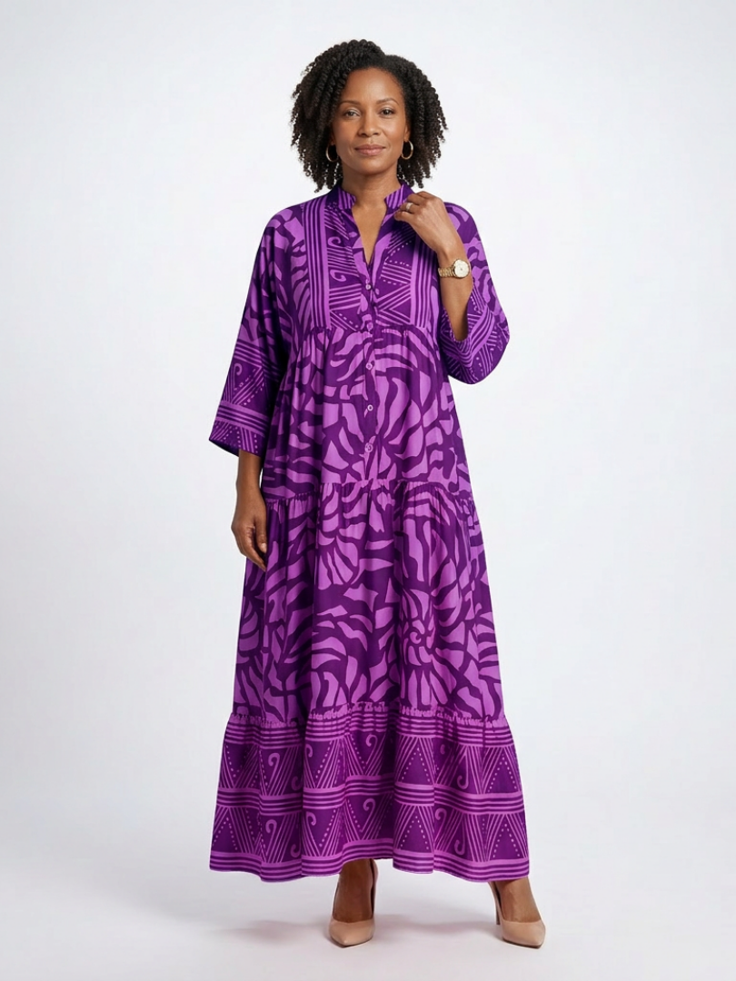 Versatile women's midi dress with a button front & collar neckline, designed for ultimate comfort & style.