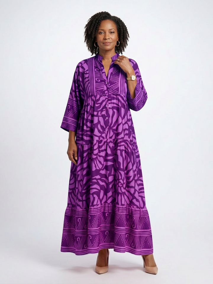 Versatile women's midi dress with a button front & collar neckline, designed for ultimate comfort & style.