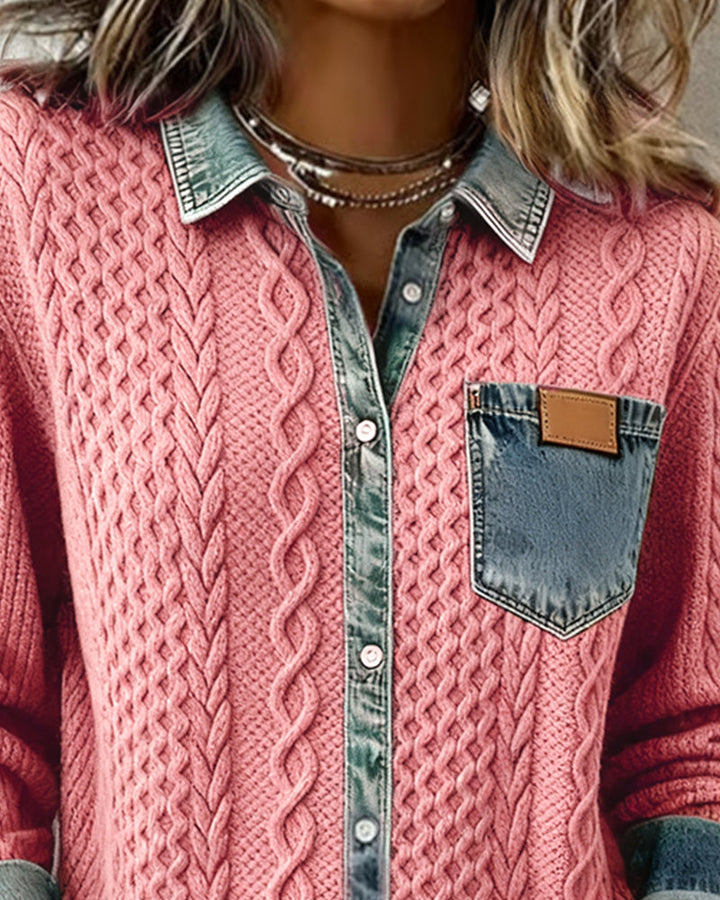 Versatile women's long sleeve top with cable knit texture and button-front. Great for casual fashion.