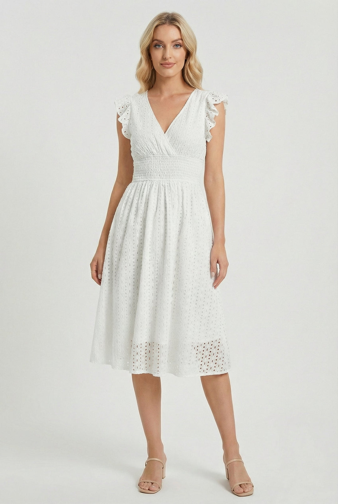 Women's casual A-line midi summer dress, V-neck, breathable fabric