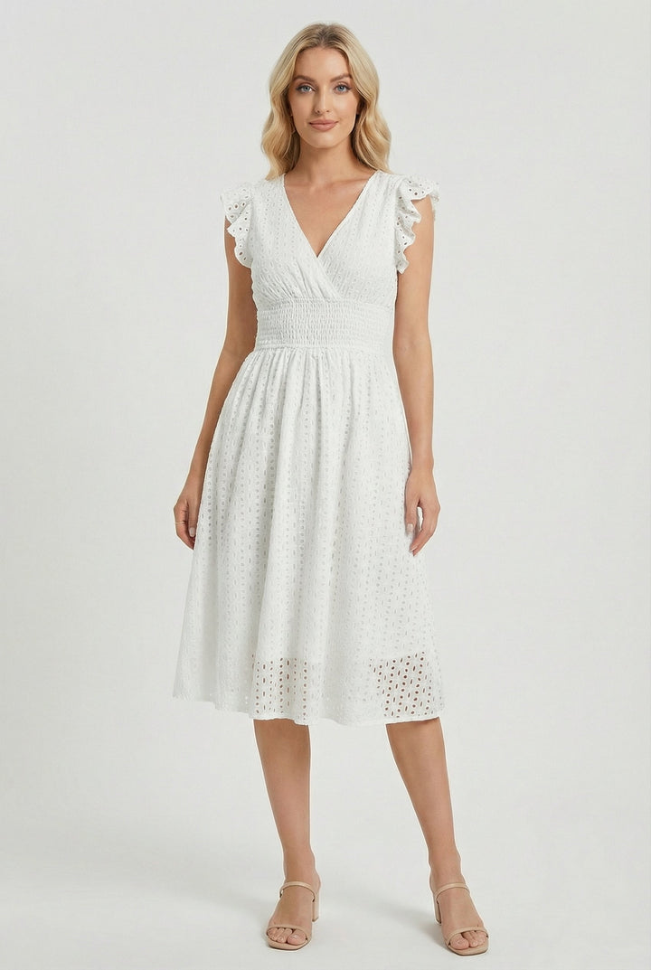 Women's casual A-line midi summer dress, V-neck, breathable fabric