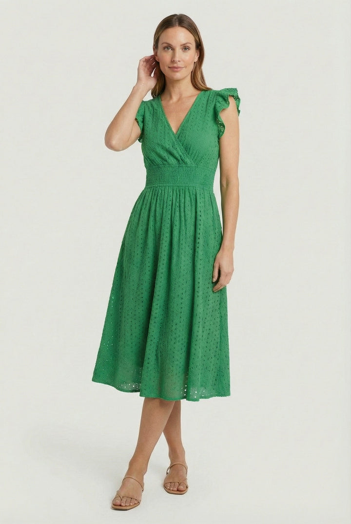 Summer style: Women's casual A-line midi dress with V-neck