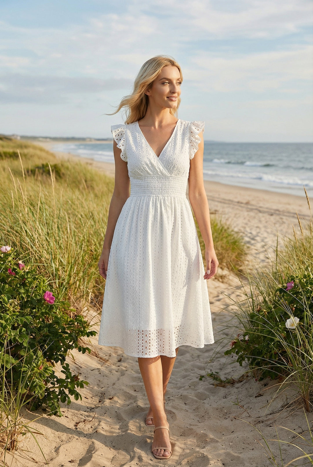 Breathable A-line V-neck dress, women's summer fashion essential