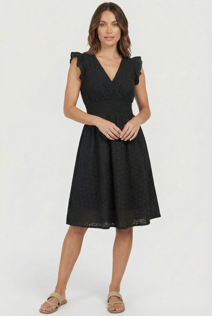 Stylish women's casual midi dress, flattering A-line silhouette for summer