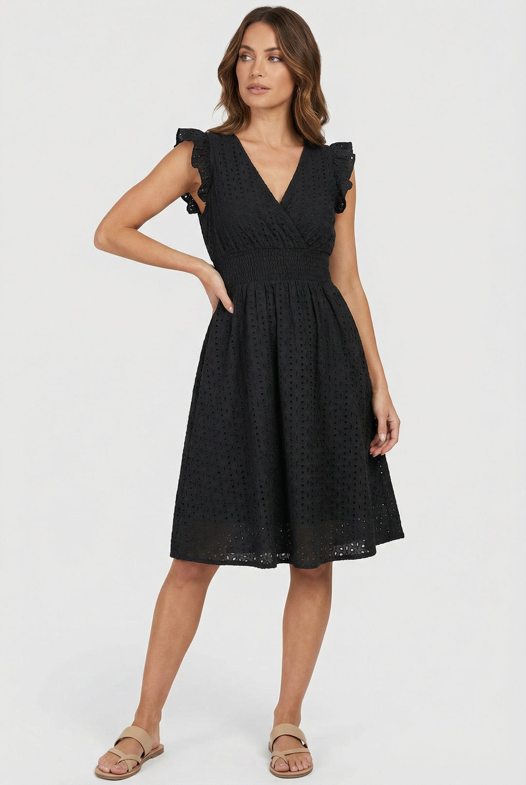 Comfortable women's summer A-line dress, midi length, V-neck design