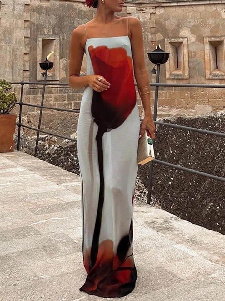 Women's casual abstract print maxi sundress, perfect for summer vacation, beach days, or resort wear.