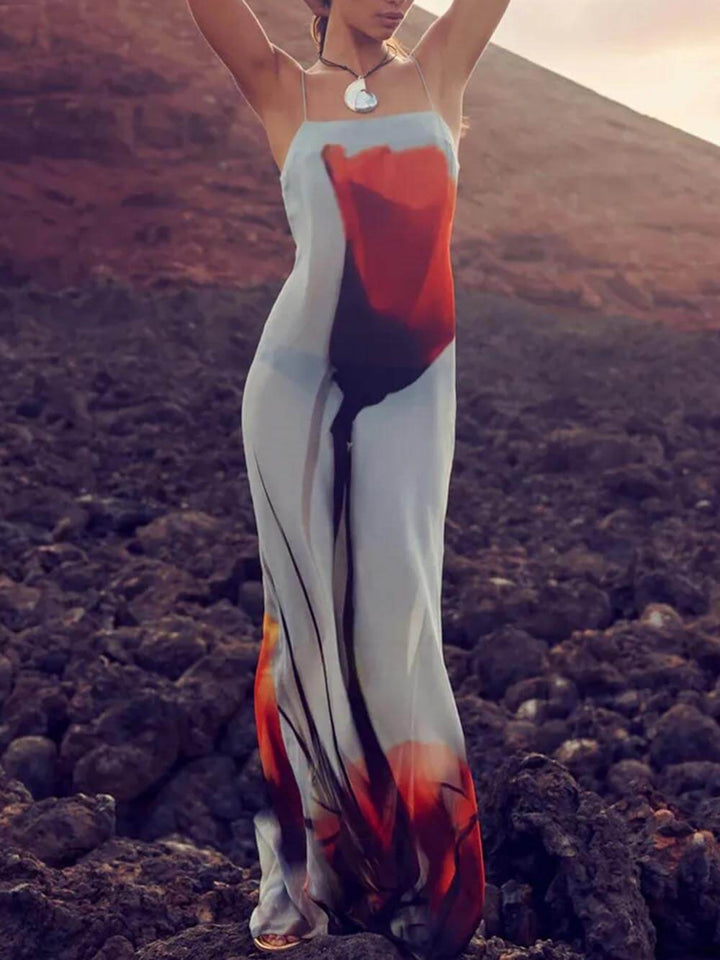 Comfortable abstract print maxi sundress for women, a stylish choice for summer days and casual outings.