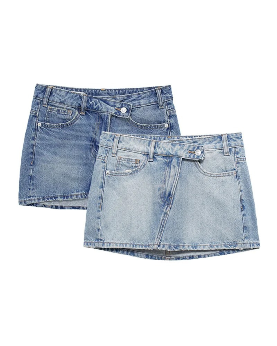 Stylish women's asymmetric waist mini skirt with distressed hem, ideal for summer casual outfits.