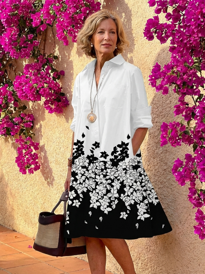 Women's relaxed fit midi shirt dress with button-front & classic collar, ideal for casual summer days.