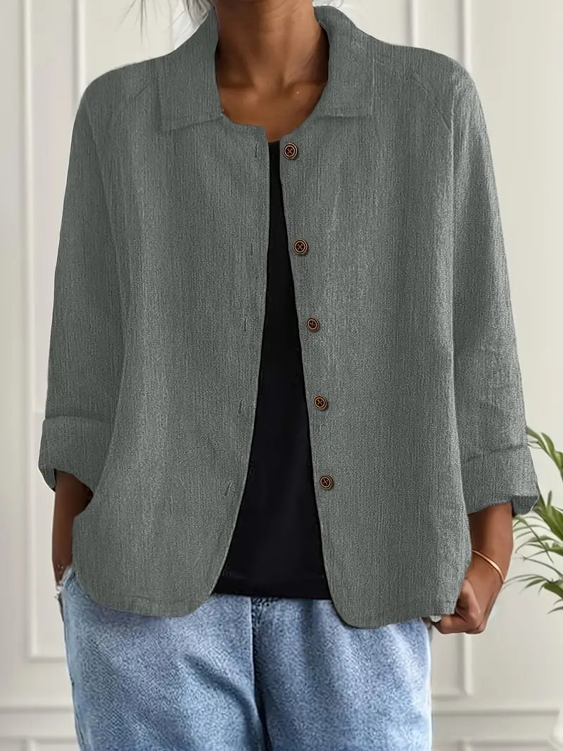 Chic women's lightweight button-up jacket, ideal for casual spring fashion and versatile layering.