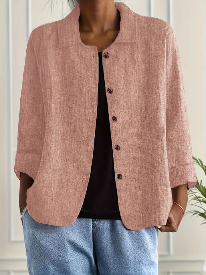 Lightweight women's jacket with button front, perfect for casual spring outerwear.