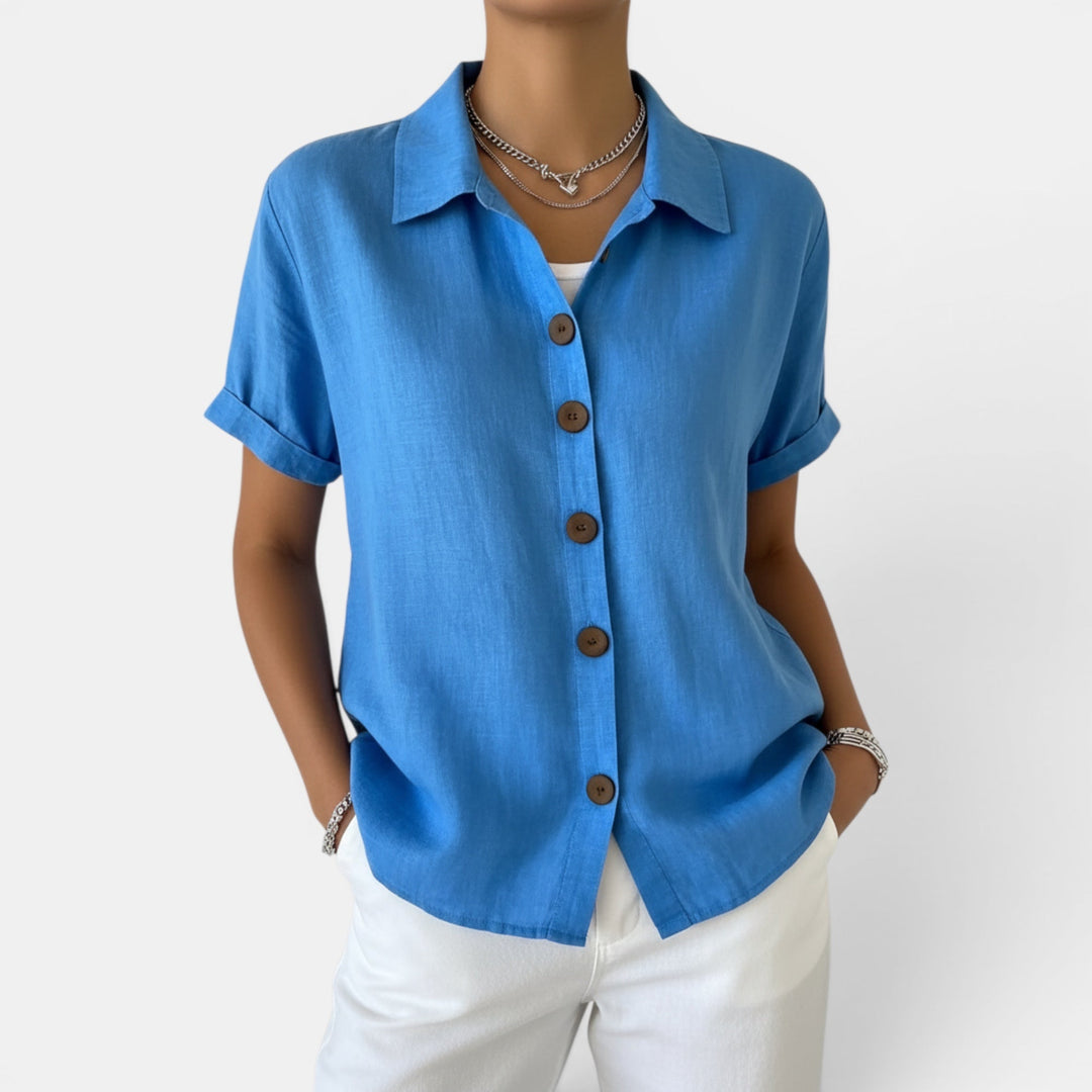 Comfortable women's button front shirt, a versatile long sleeve top for effortless everyday casual wear.