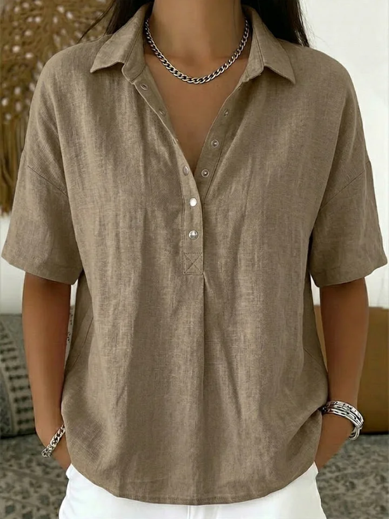 Comfortable women's long sleeve button-up shirt, a stylish casual top for effortless everyday wear.