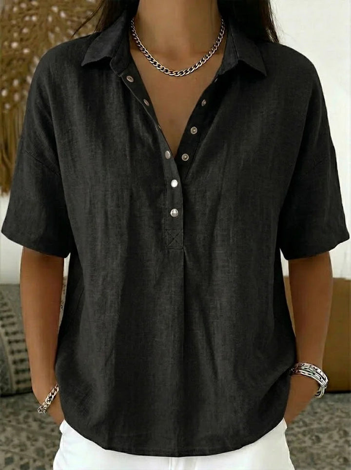 Everyday wear ladies button-up blouse, a comfortable long sleeve shirt perfect for casual women's fashion.