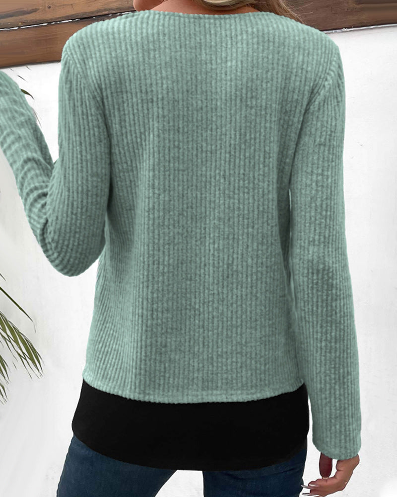 Casual women's long sleeve top, color block & patchwork, ideal for everyday style.