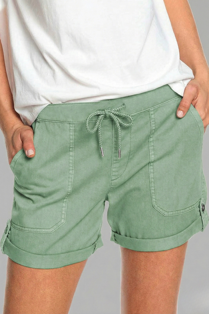 Everyday women's comfortable summer shorts, featuring drawstring waist and practical pockets.