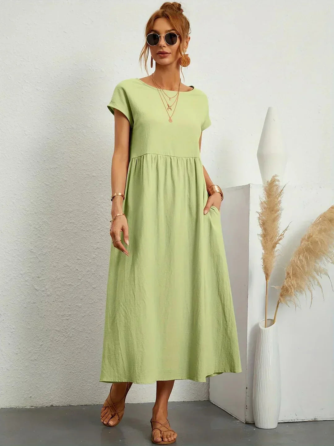 Women's comfortable elegant long sleeve maxi dress, perfect for versatile summer fashion.