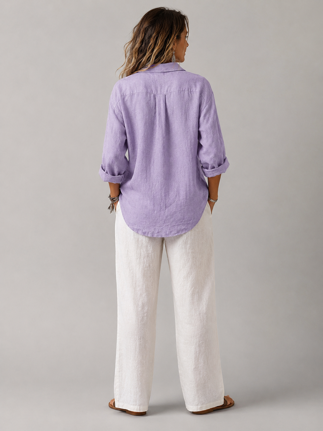 Chic women's button-up blouse with a relaxed fit, ideal for elegant casual spring & summer fashion.
