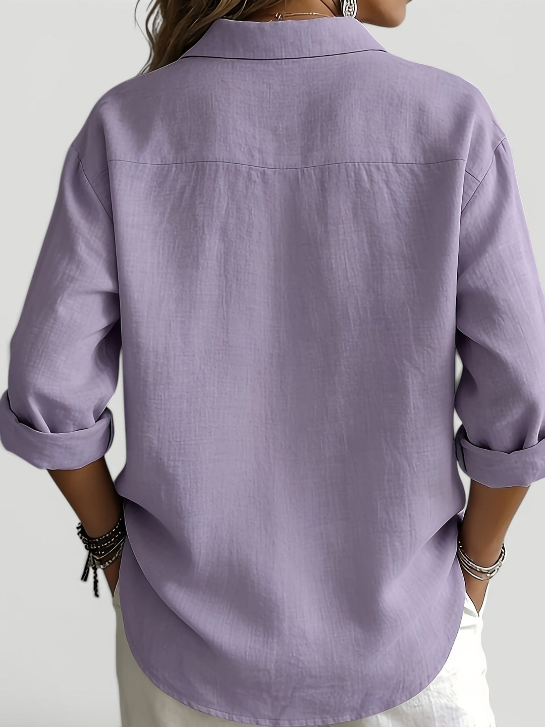 Relaxed fit long sleeve women's blouse, a comfortable & elegant casual shirt for versatile everyday style.