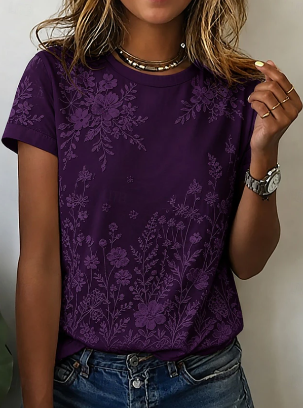 Women's casual floral blouse, short sleeve everyday top in relaxed fit. Perfect for summer and spring fashion.