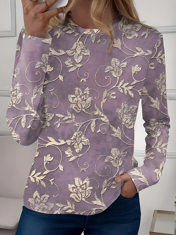 Women's long sleeve floral blouse, a comfortable crew neck shirt with a casual print for versatile spring outfits.