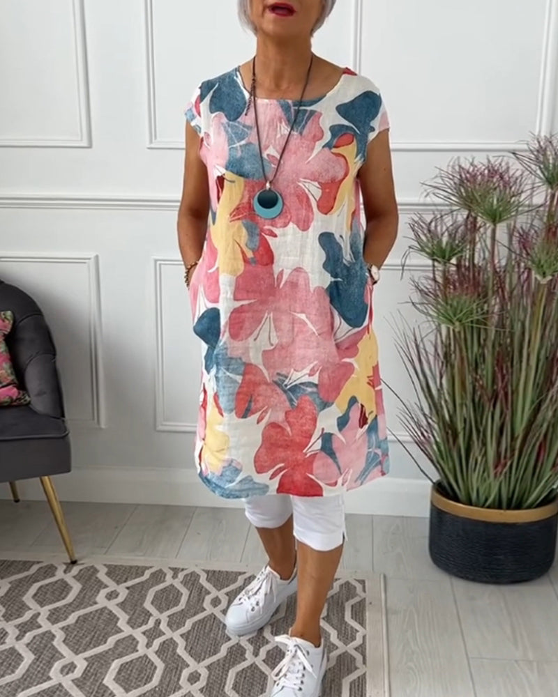 Women's casual floral print knee-length dress for effortless summer style.