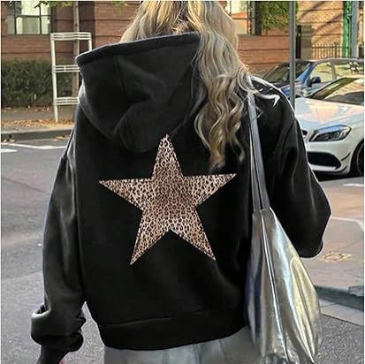Women's casual hoodie featuring a unique star leopard print design.