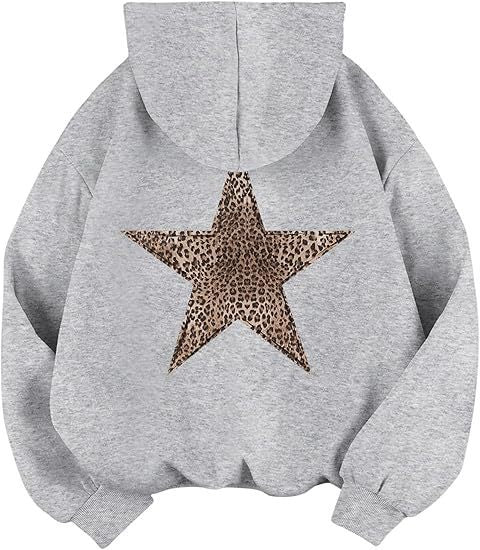 Unique star leopard print hoodie for women, blending comfort and style.