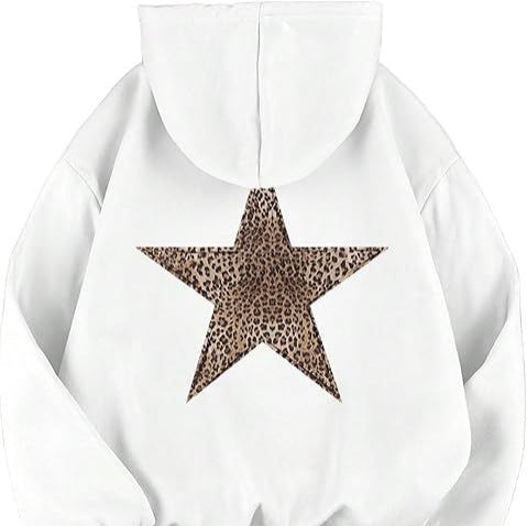 Cozy pullover hoodie for women with eye-catching star and leopard print.
