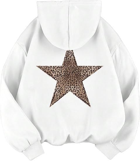 Women's long-sleeve hoodie, blending star and leopard print for a stylish look.