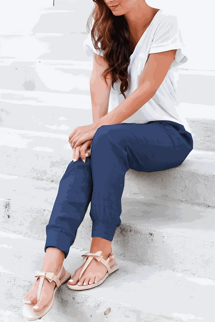 Back view of comfortable women's jogger pants, highlighting relaxed fit and versatile design for casual wear.