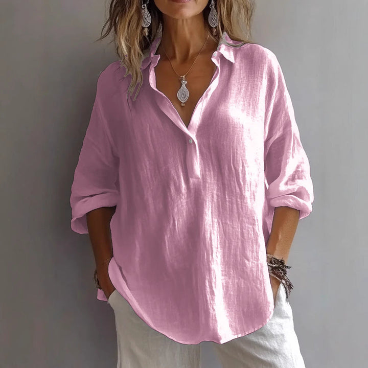 Everyday essential: Women's casual button-down top with wide, airy sleeves.