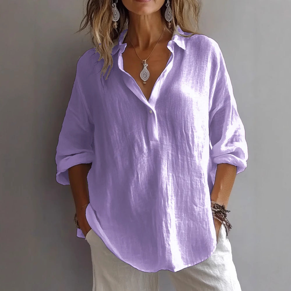 Chic casual women's shirt with comfortable wide sleeves and button closure.