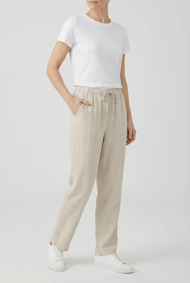 Women's casual linen pants with lace-up front, perfect for summer style.