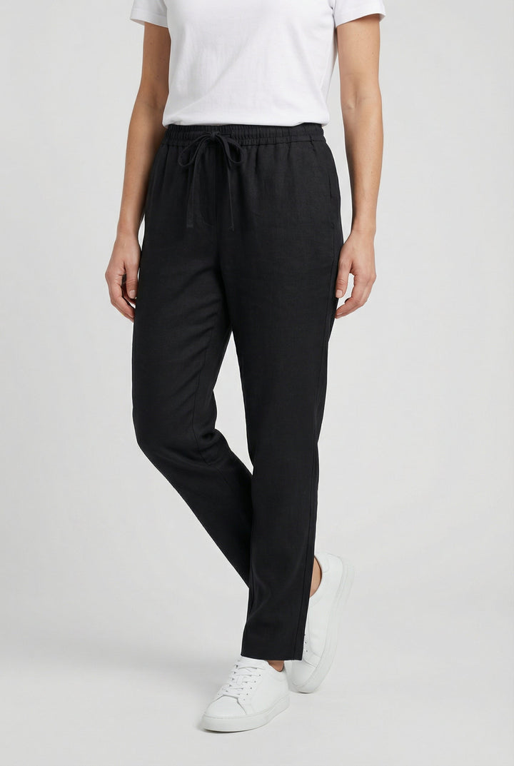 Adjustable fit women's casual pants in breathable linen for effortless summer style.