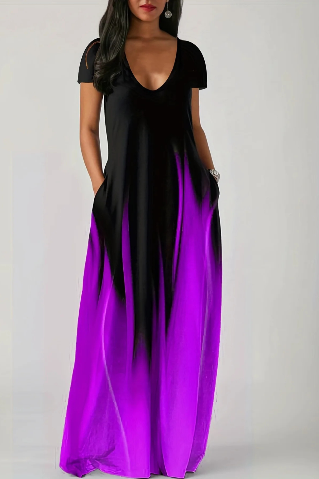 Chic ombre V-neck short sleeve maxi dress, women's fashion, comfortable & stylish for daywear.