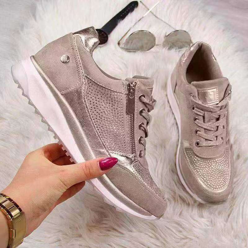 Top view of comfortable women's walking shoes, ideal for bunion relief & foot health.
