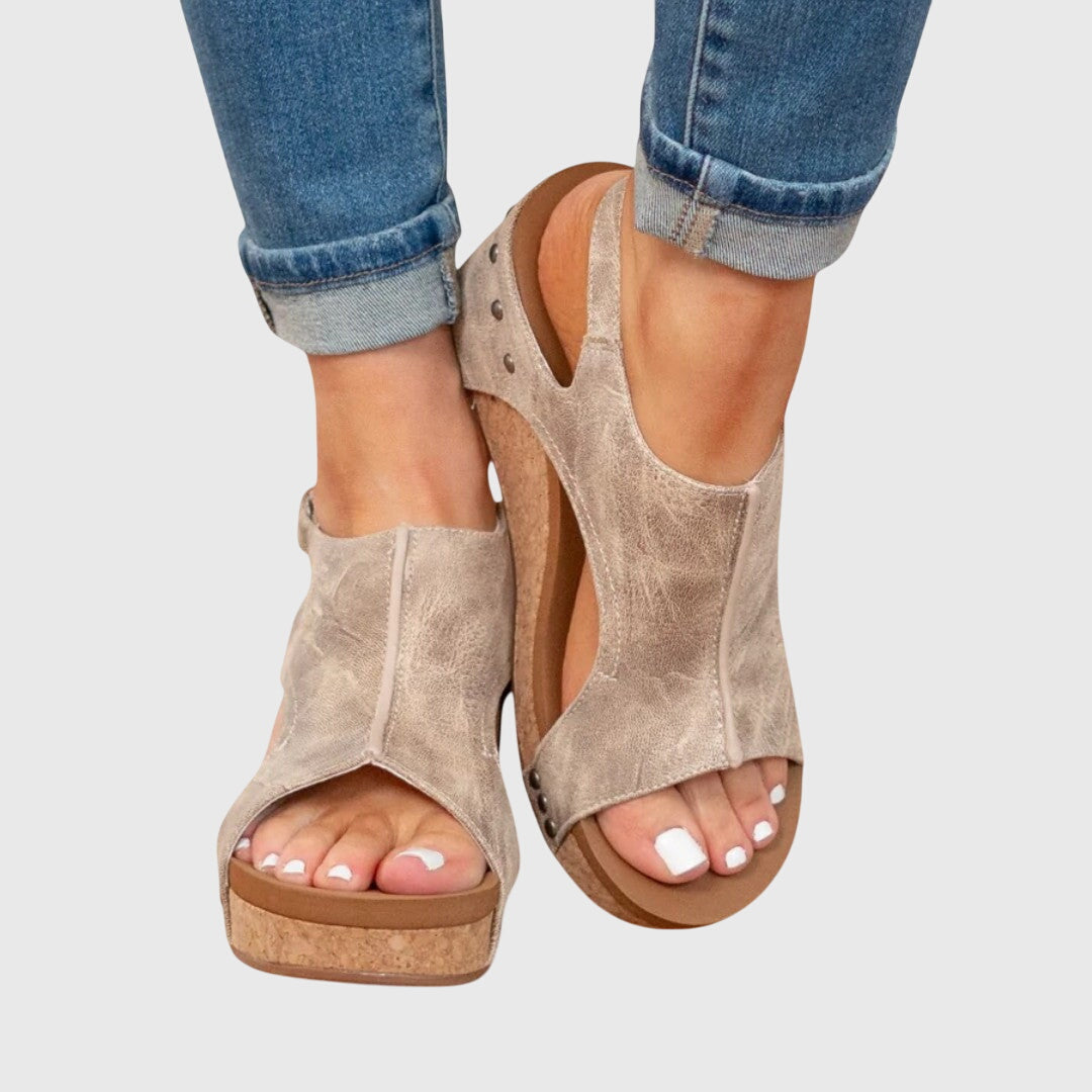 Adjustable open toe wedge sandals for women, offering orthopedic comfort and stylish summer support.