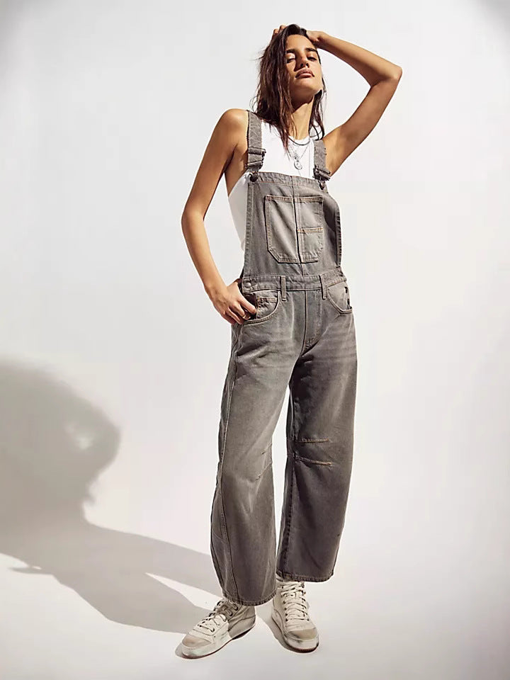 Trendy loose-fit denim overalls for women, perfect for casual wear