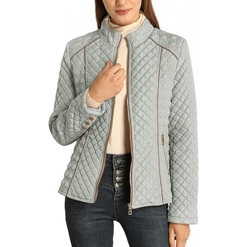 High collar quilted jacket for women, offering both style and warmth