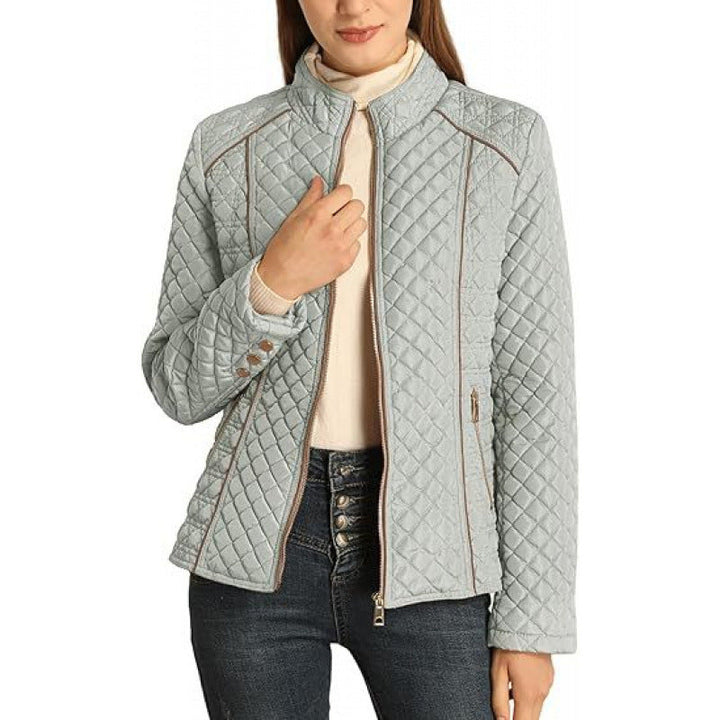 High collar quilted jacket for women, offering both style and warmth
