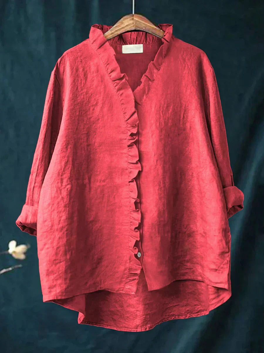 Women's casual ruffle V-neck blouse, long sleeve. Perfect for everyday wear.