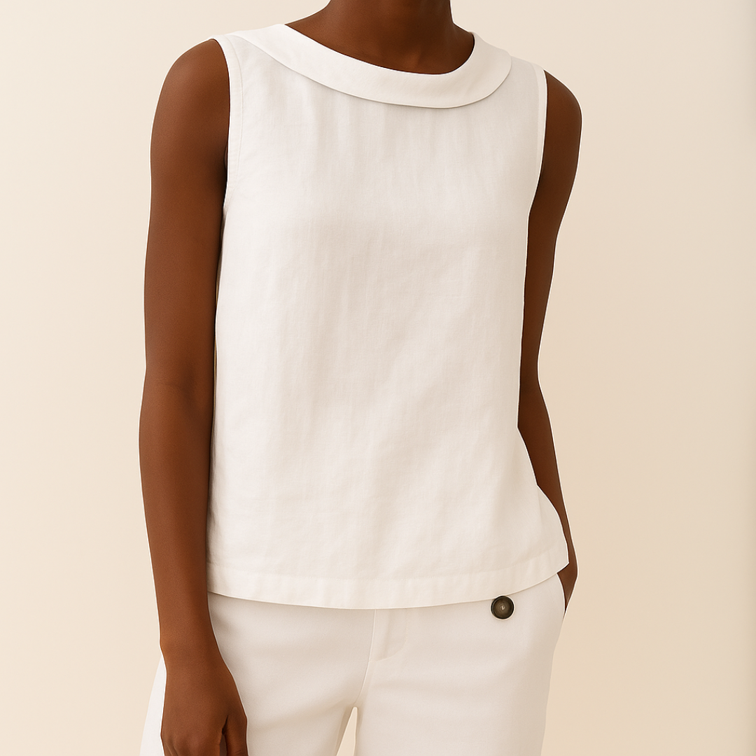 Versatile women's sleeveless top with roll collar, essential for elegant daily wear.