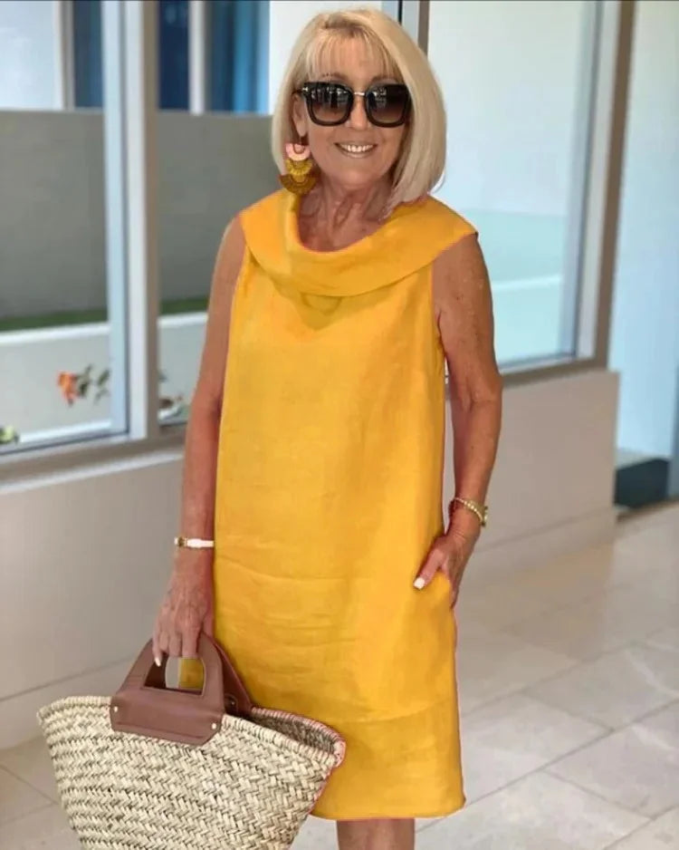 Effortless women's casual summer dress. Sleeveless, round neck for comfortable everyday style. A must-have basic.